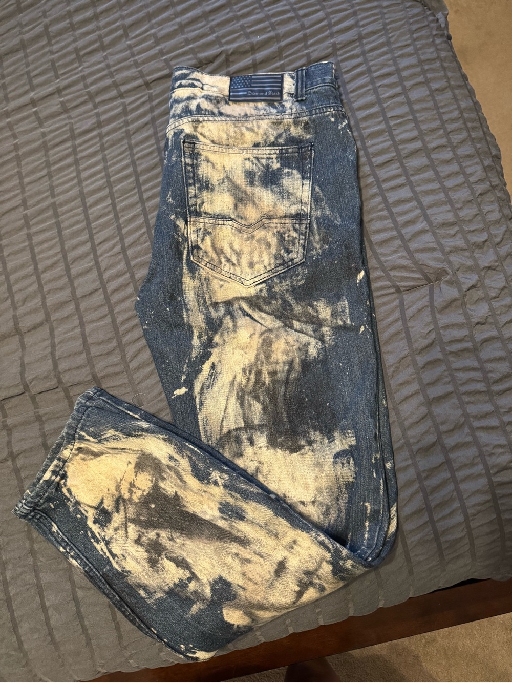 Men's Distressed Bleached Denim Jeans - Blue/White